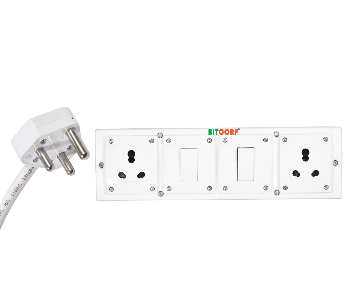 Bitcorp Extension Box 15A 16A 20A 2 Socket 2 Switch (2500) Load Capacity Surge Protection High Load Capacity With 1 Meter Long Wire Cord For Charger/Ac/Refrigerator/Microwave(Pack Of 2)
