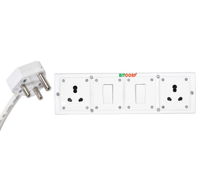 Bitcorp Extension Box 15A 16A 20A 2 Socket 2 Switch (2500) Load Capacity Surge Protection High Load Capacity With 1 Meter Long Wire Cord For Charger/Ac/Refrigerator/Microwave(Pack Of 2)