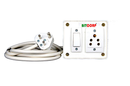 Bitcorp Extension Board 1 Socket 1 Switch 6A, 1500W Heavy Duty Power Strip with Surge Protector Electric Power Extension Cord for Home Gadgets, Office, Pc, Cooler, Fridge (White) 220 Volts