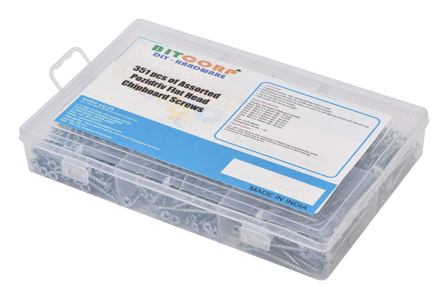 BITCORP Zinc Plated Chipboard Flat Head Tapping Screws / Wood Screw for Industrial & Home Use in Wood & Particle Board (Pack Of 351)