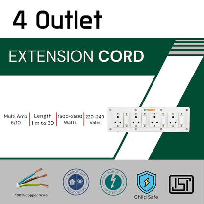 BITCORP Heavy Duty Extension Board 4 Socket 4 Switch