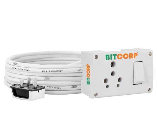 Bitcorp Extension Cord (2500W) 15A 16A 20A Spike Guard Thermal Protection 1 Way Single Outlet 3 Pin 2 Switch Power Cord With 15 Meter Long Wire Cable Suitable For Small And Heavy Duty(Pack Of 2)
