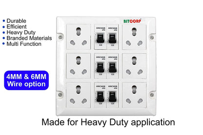 BITCORP Extension Board Heavy Duty 16A 6 Socket 6 MCB Switch