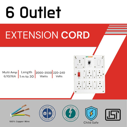 Bitcorp Heavy Duty Extension Board 6 Socket 5 Switch