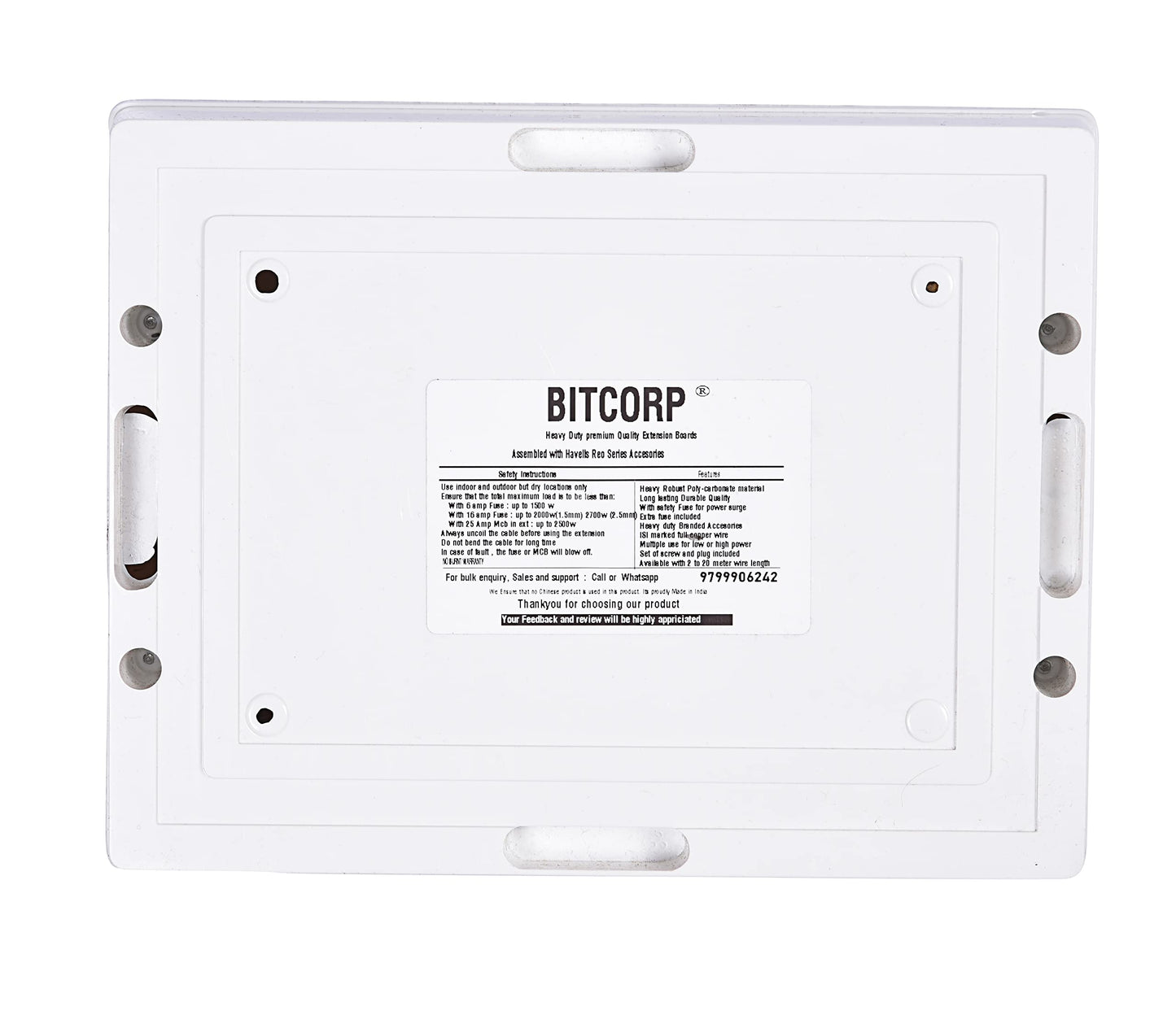 Bitcorp Power Strip 4 Socket 4 Mcb, 16AMP 6000W Extension Board with Surge Protection Cord for Home, Office, Fridge, Cooler, Computer, Air Conditioner (White) 220 Volts