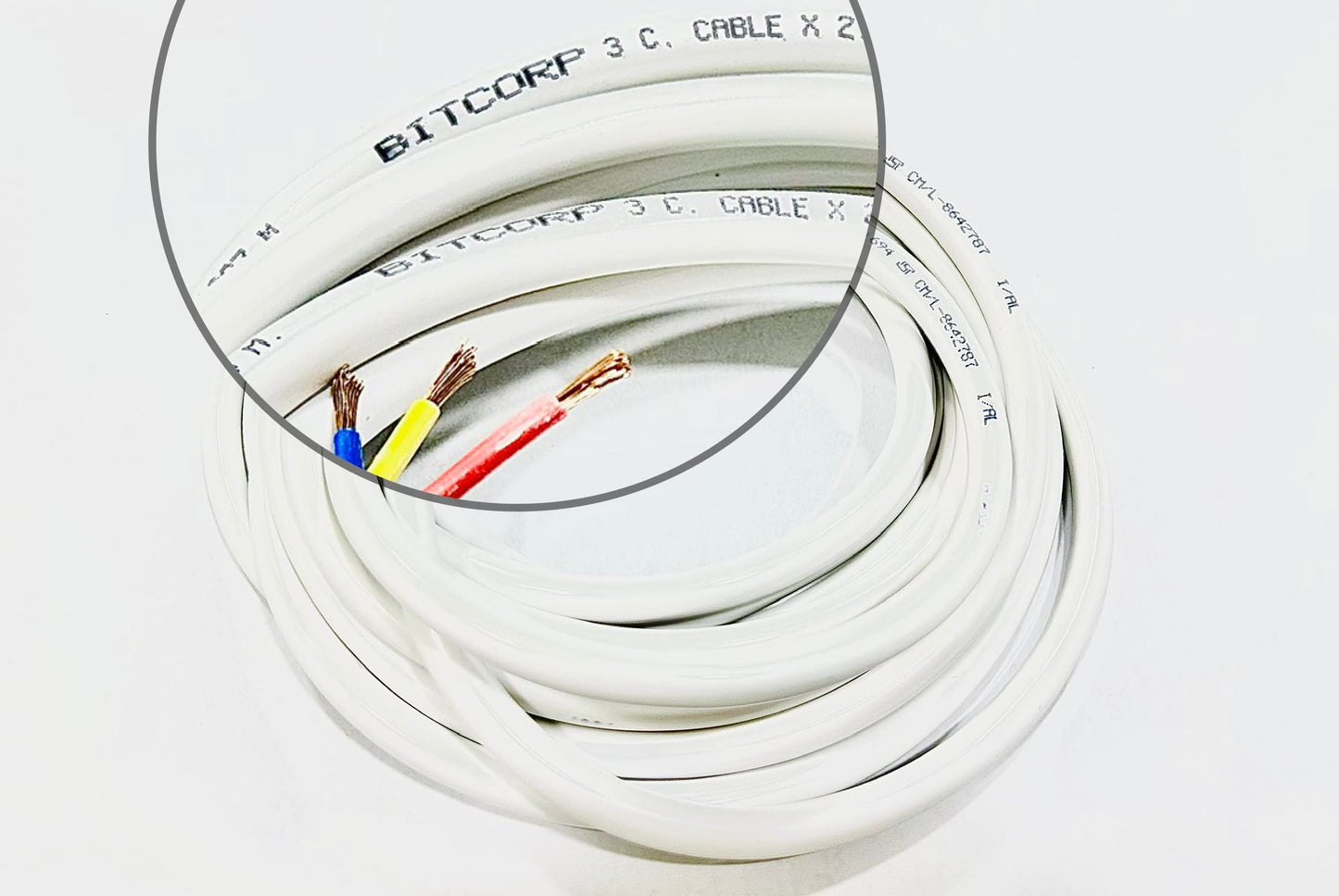 BITCORP .75 mm 3 core copper wire cable cord (white)