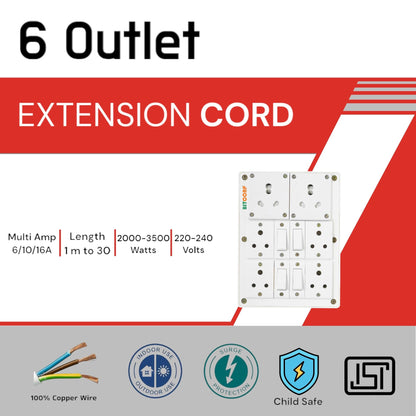 BITCORP Heavy Duty Extension Board 6 Socket 4 Switch