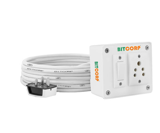 Bitcorp Extension Board 2500W, 240V, 1 Socket 1 Switch 6 amp , 3 Meter Cable Cord (Polycarbonate) (White)