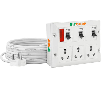 BITCORP Extension Board Heavy Duty 25A 3 Socket 3 MCB Switch