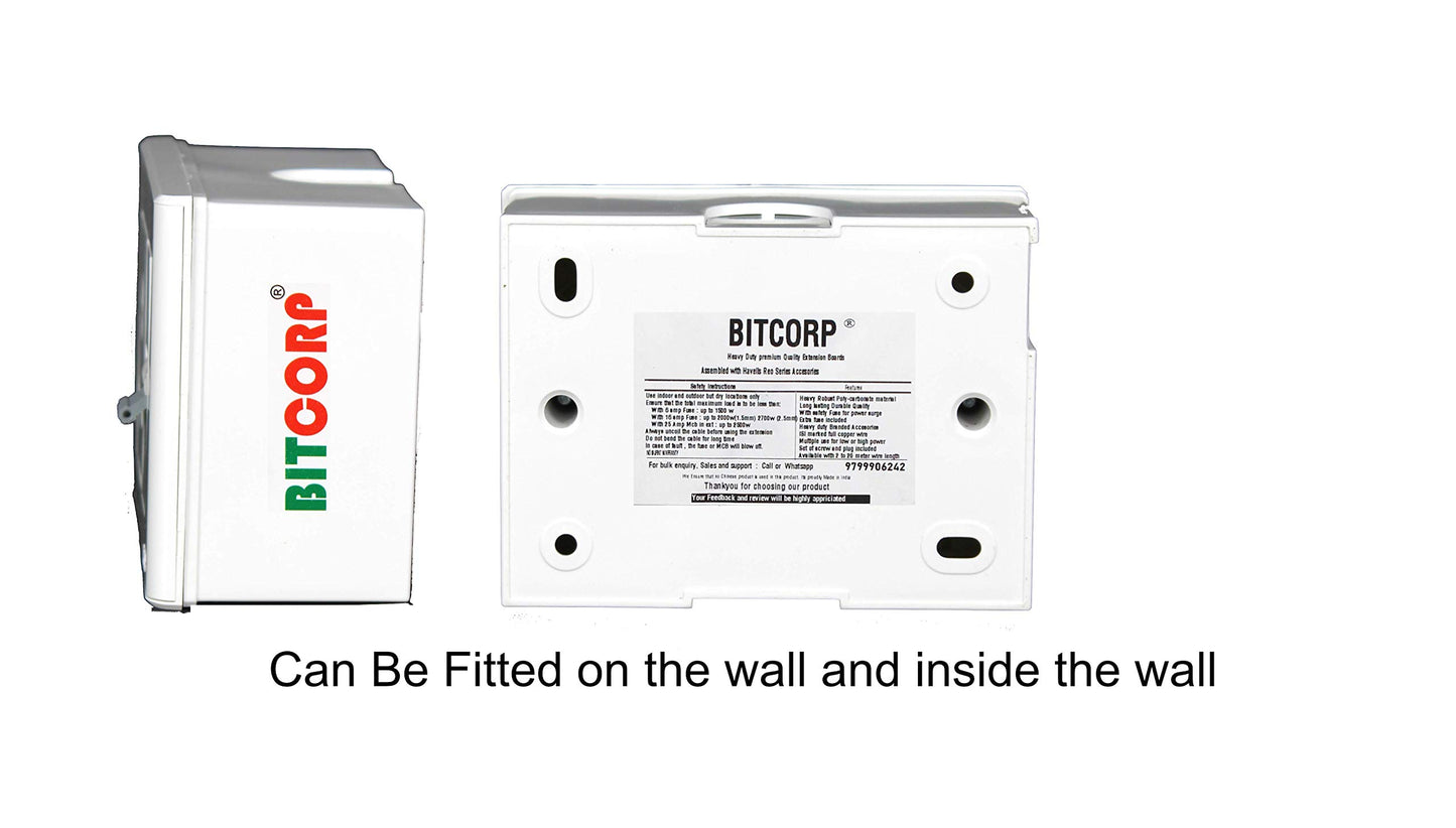 Bitcorp Extension Board 1 Socket 1 Switch 6A, 1500W Heavy Duty Power Strip with Surge Protector Electric Power Extension Cord for Home Gadgets, Office, Pc, Cooler, Fridge (White) 220 Volts