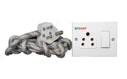 Bitcorp Power Strip With Cotton Wire 1 Socket 1 Switch, 6A 1500W Extension Board with Surge Protection Cord for Home, Office, Fridge, Cooler, Computer, Air Conditioner Cotton Wire (White) 220 Volts