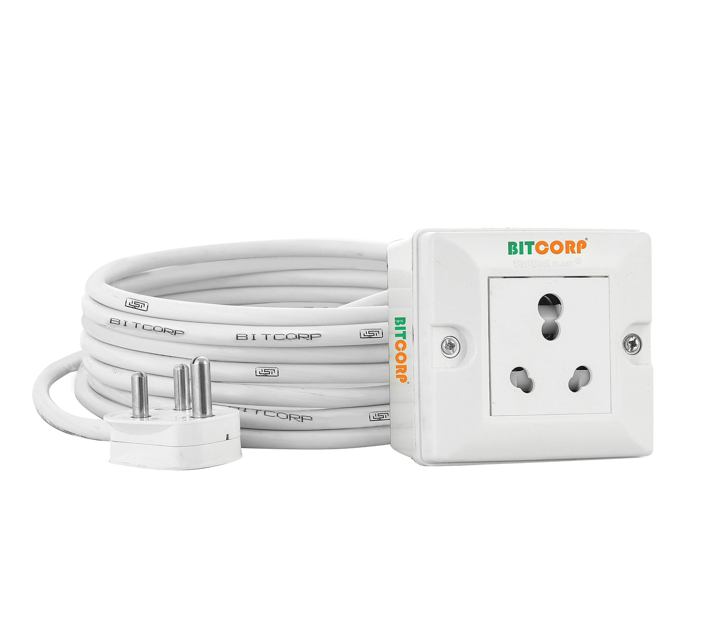 Bitcorp Extension Cord With 1 Socket , 16AMP 3500W Heavy Duty Power Strip, Surge Protected Wire for Home, Office, Electric vehicle Charging, TV, Fridge, Cooler, PC (White) 220V