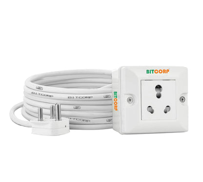 Bitcorp Extension Cord With 1 Socket , 16AMP 3500W Heavy Duty Power Strip, Surge Protected Wire for Home, Office, Electric vehicle Charging, TV, Fridge, Cooler, PC (White) 220V