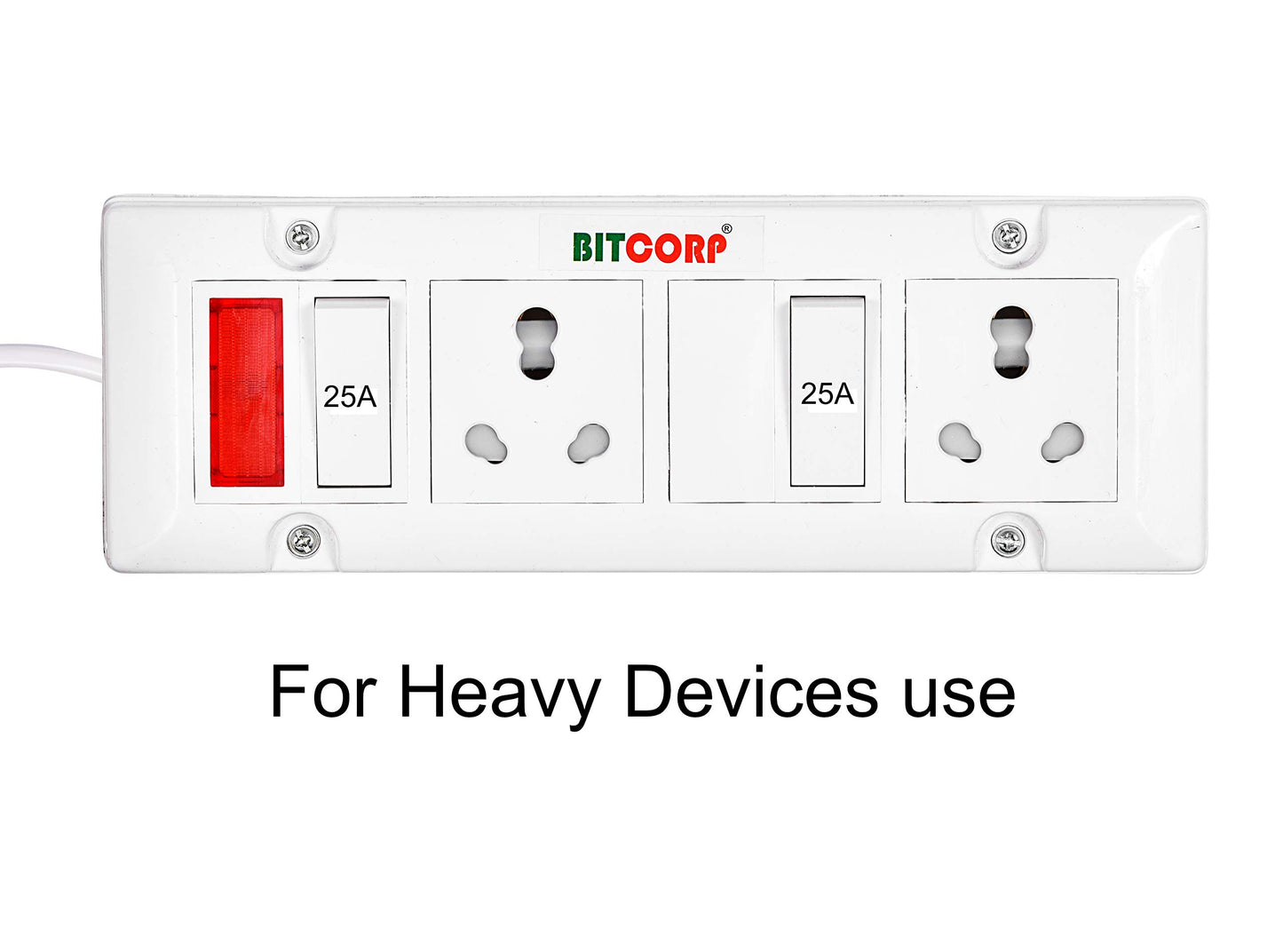 Bitcorp Extension Cord 2 Socket 2 Switch, 16AMP 2500W Heavy Duty Power Strip, Surge Protected Wire for Home, Office, Electric vehicle Charging, TV, Fridge, Cooler, PC (White) 220V