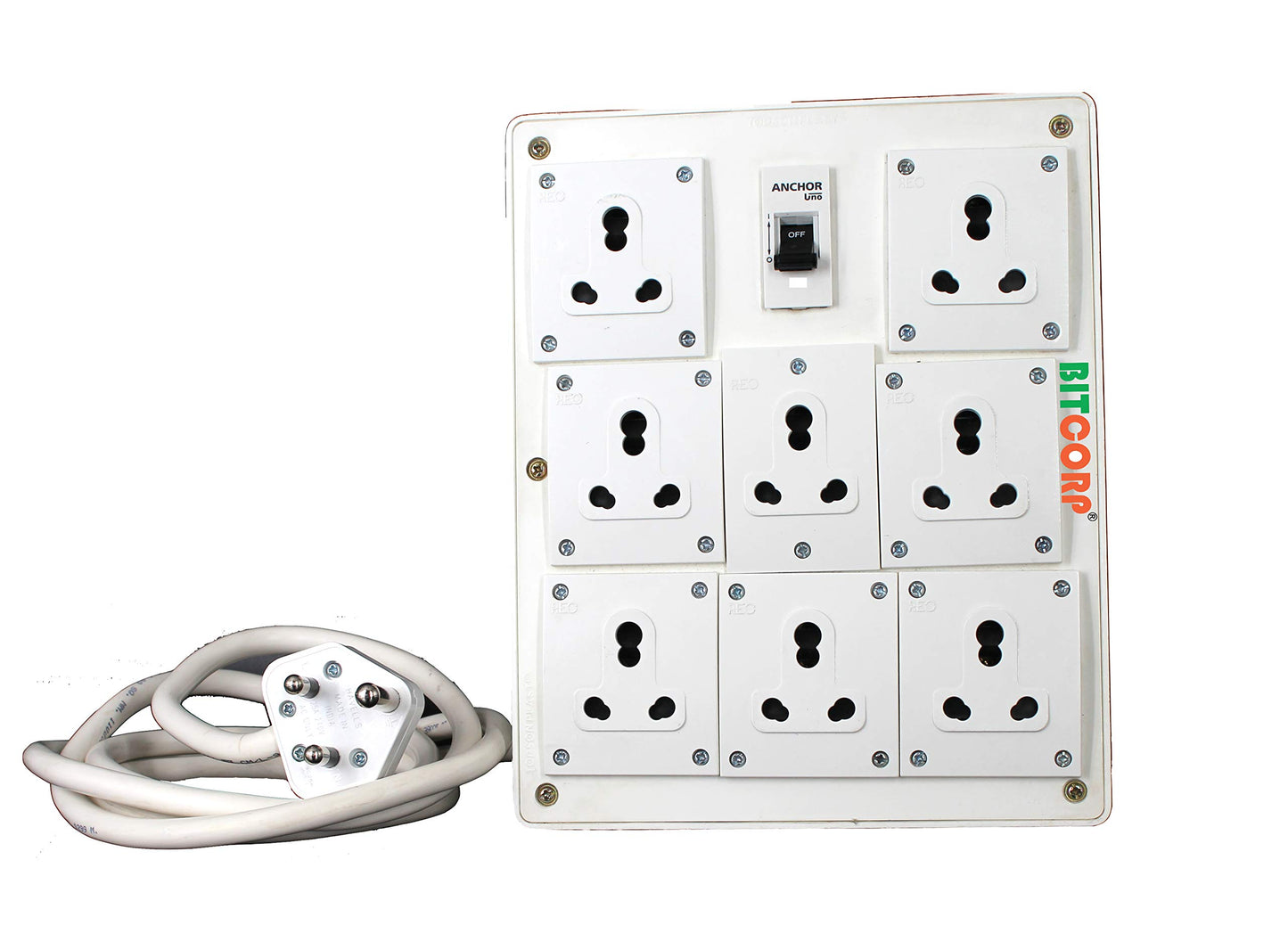 Bitcorp Power Strip 8 Socket 1 Mcb, 16AMP 5000W Extension Board with Surge Protection 20 Meter Cord for Home, Office, Fridge, Cooler, Computer, Air Conditioner (White) 220 Volts