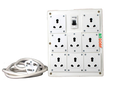 Bitcorp Power Strip 8 Socket 1 Mcb, 16AMP 5000W Extension Board with Surge Protection 20 Meter Cord for Home, Office, Fridge, Cooler, Computer, Air Conditioner (White) 220 Volts