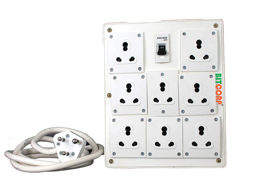 Bitcorp Power Strip 8 Socket 1 Mcb, 16AMP 5000W Extension Board with Surge Protection 20 Meter Cord for Home, Office, Fridge, Cooler, Computer, Air Conditioner (White) 220 Volts