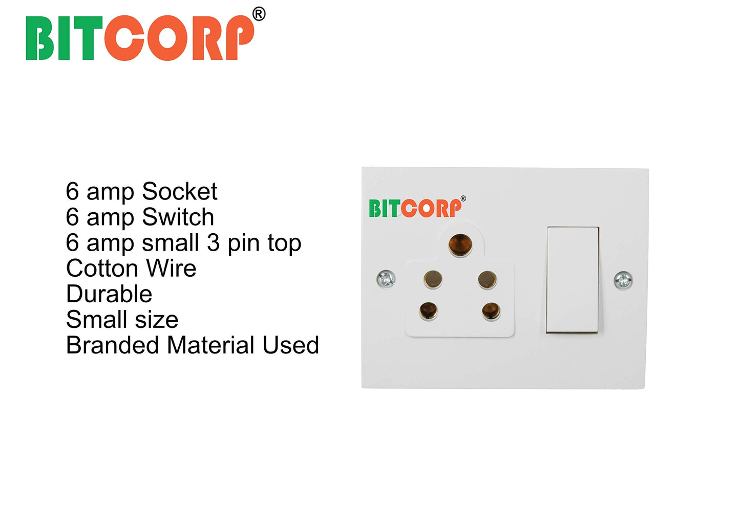 Bitcorp Power Strip With Cotton Wire 1 Socket 1 Switch, 6A 1500W Extension Board with Surge Protection Cord for Home, Office, Fridge, Cooler, Computer, Air Conditioner Cotton Wire (White) 220 Volts