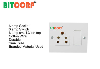 Bitcorp Power Strip With Cotton Wire 1 Socket 1 Switch, 6A 1500W Extension Board with Surge Protection Cord for Home, Office, Fridge, Cooler, Computer, Air Conditioner Cotton Wire (White) 220 Volts