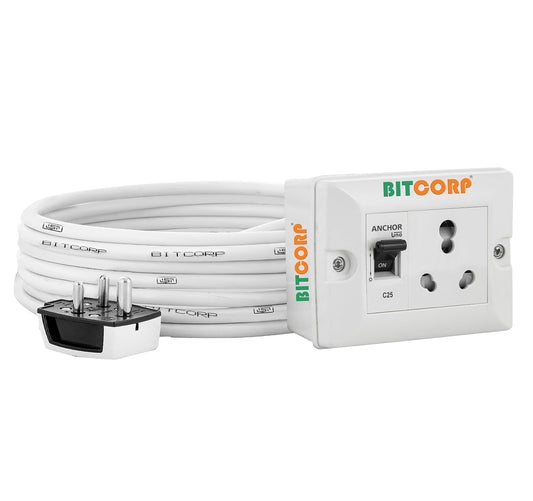 BITCORP Extension Board Heavy Duty 16A 1 Socket 1 Switch with MCB