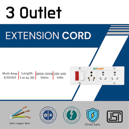 BITCORP Heavy Duty Extension Board 3 Multi Socket 1 Switch