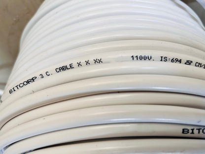 BITCORP 4 mm 3 core copper wire cable cord (white)