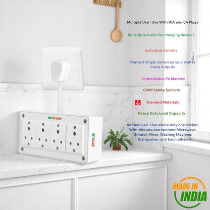 BITCORP Extension Board - 2500W 6A Extension Cord with 2 Universal Socket, Surge Protection for Home Office