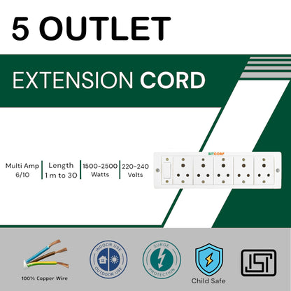 BITCORP Heavy Duty Extension Board 5 Socket 1 Switch