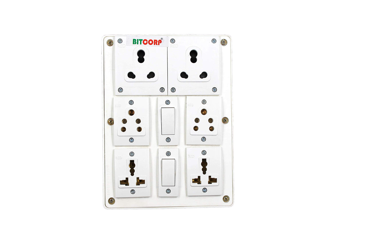 Bitcorp 6A 16A Extension Board 6 Socket 2 Switch, 2000W Power Strip with Surge Protector, 2 Meter Electric Cord for Home, Office, PC, Cooler, Fridge, Gadgets, AC (White) 220V