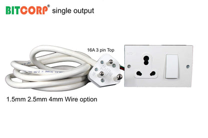 Bitcorp Power Strip With 1 Socket , 16AMP 2500W Extension Board with Surge Protection Cord for Home, Office, Fridge, Cooler, Computer, Air Conditioner (White) 220 Volts