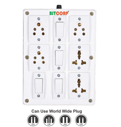 Bitcorp Extension Board , 2500W 240V, 5 Socket 4 Switch 6 amp, Multi Plug Outlet , 2 Meter Cable Cord (Polycarbonate) (White)