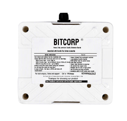 Bitcorp Extension Board 1 Socket 1 Switch 6A, 1500W Heavy Duty Power Strip with Surge Protector Electric Power Extension Cord for Home Gadgets, Office, Pc, Cooler, Fridge (White) 220 Volts