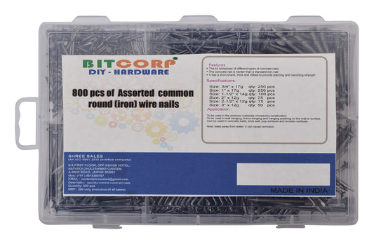 BITCORP DIY Hardware 800ACR Metal Assorted Common Round Wire Nails (Pack of 800)