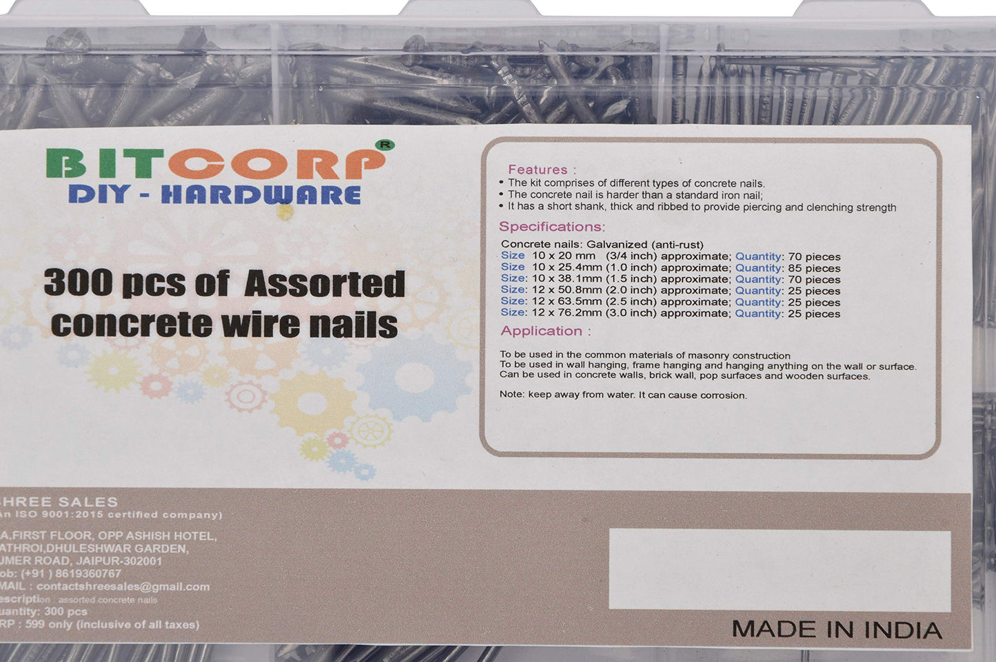 BITCORP DIY Hardware 300ACWN Metal Assorted Concrete Wire Nails (Pack of 300)