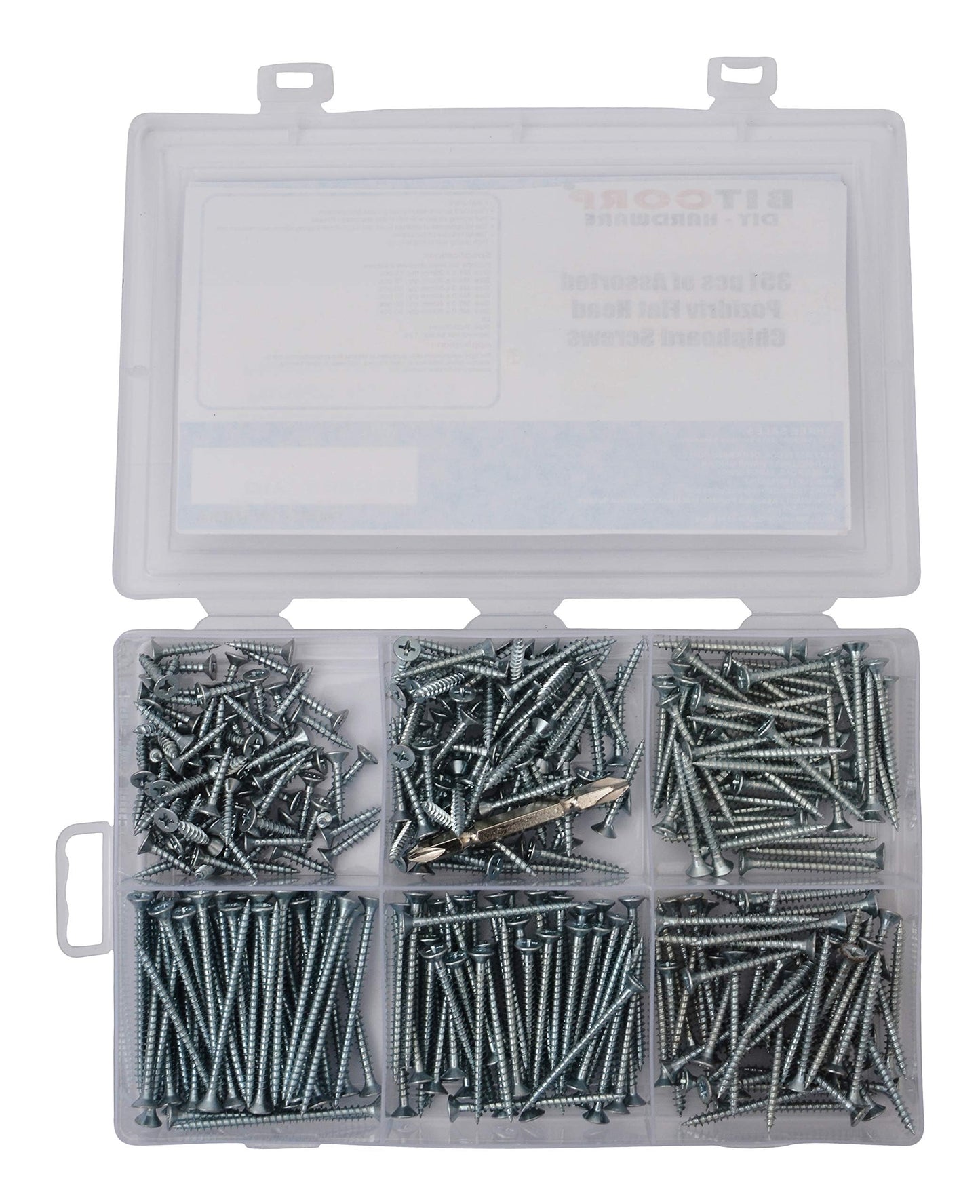 BITCORP Zinc Plated Chipboard Flat Head Tapping Screws / Wood Screw for Industrial & Home Use in Wood & Particle Board (Pack Of 351)