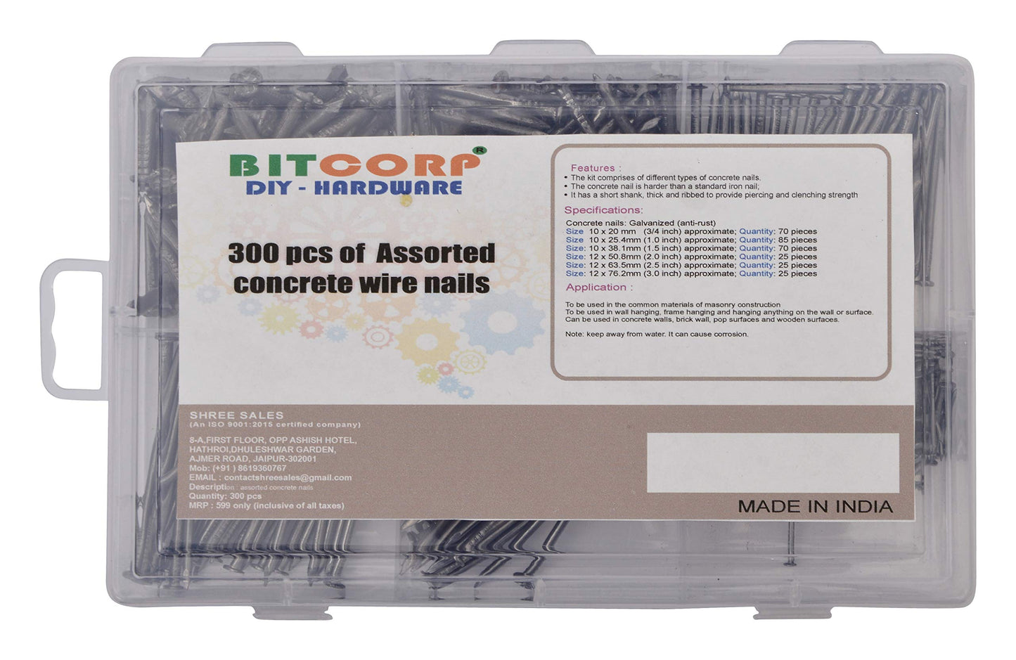 BITCORP DIY Hardware 300ACWN Metal Assorted Concrete Wire Nails (Pack of 300)