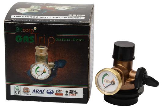 BITCORP GAS TRIP Original & Genuine Gas Safe 100% Automatic Gas Safety Device, Gas Leakage Detector, 100% Auto Cut Off, Golden (GOLD)(pack of 1)
