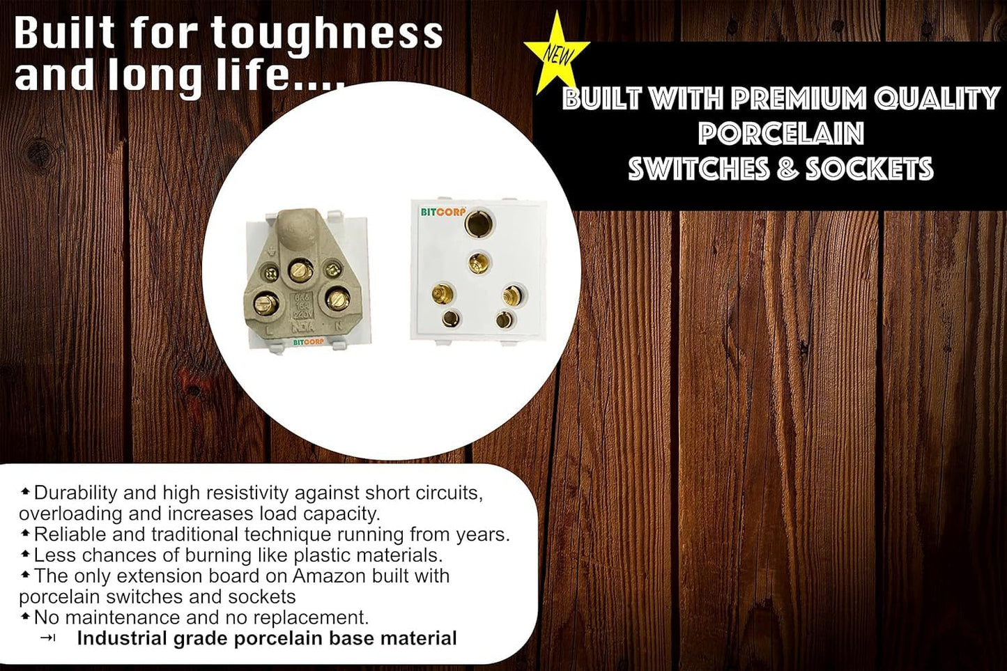 Bitcorp Extension Board Heavy Duty Box 15A 16A 20A with Thermal Protection Surge Protection | Cable Cord Suitable for Small and Heavy Duty Appliance (White)