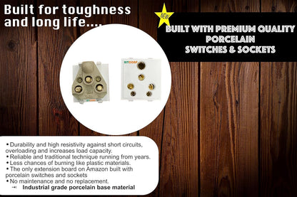 Bitcorp Extension Board Heavy Duty Box 15A 16A 20A with Thermal Protection Surge Protection | Cable Cord Suitable for Small and Heavy Duty Appliance (White)