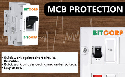 Bitcorp Extension Board 16A 20A 25A Muti Pin 3 Socket 3 (4000) Load Capacity with Surge Protector Meter Long Cable Cord for Heavy Duty Home Kitchen Office Outdoor Indoor Appliances (White)
