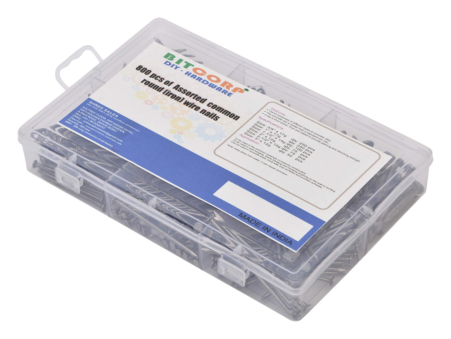 BITCORP DIY Hardware 800ACR Metal Assorted Common Round Wire Nails (Pack of 800)