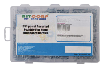 BITCORP Zinc Plated Chipboard Flat Head Tapping Screws / Wood Screw for Industrial & Home Use in Wood & Particle Board (Pack Of 351)