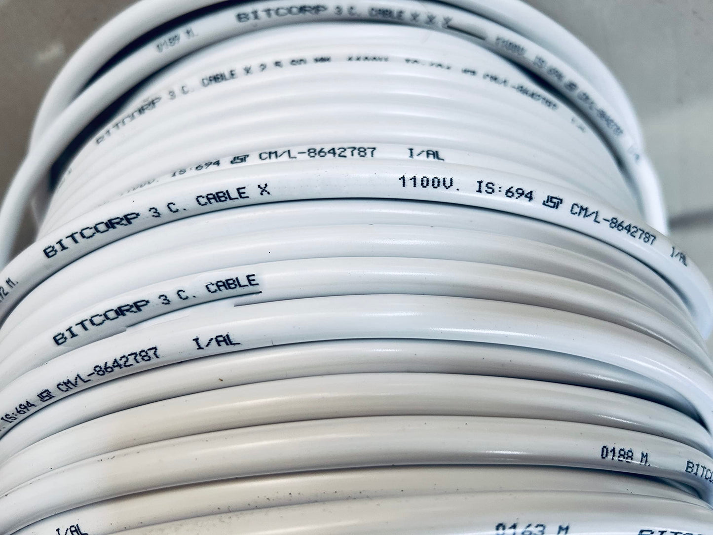 BITCORP 4 mm 3 core copper wire cable cord (white)