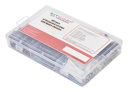 BITCORP DIY Hardware 401ASNS Metal Assorted Screws and Nylon Sleeves (Pack of 210)