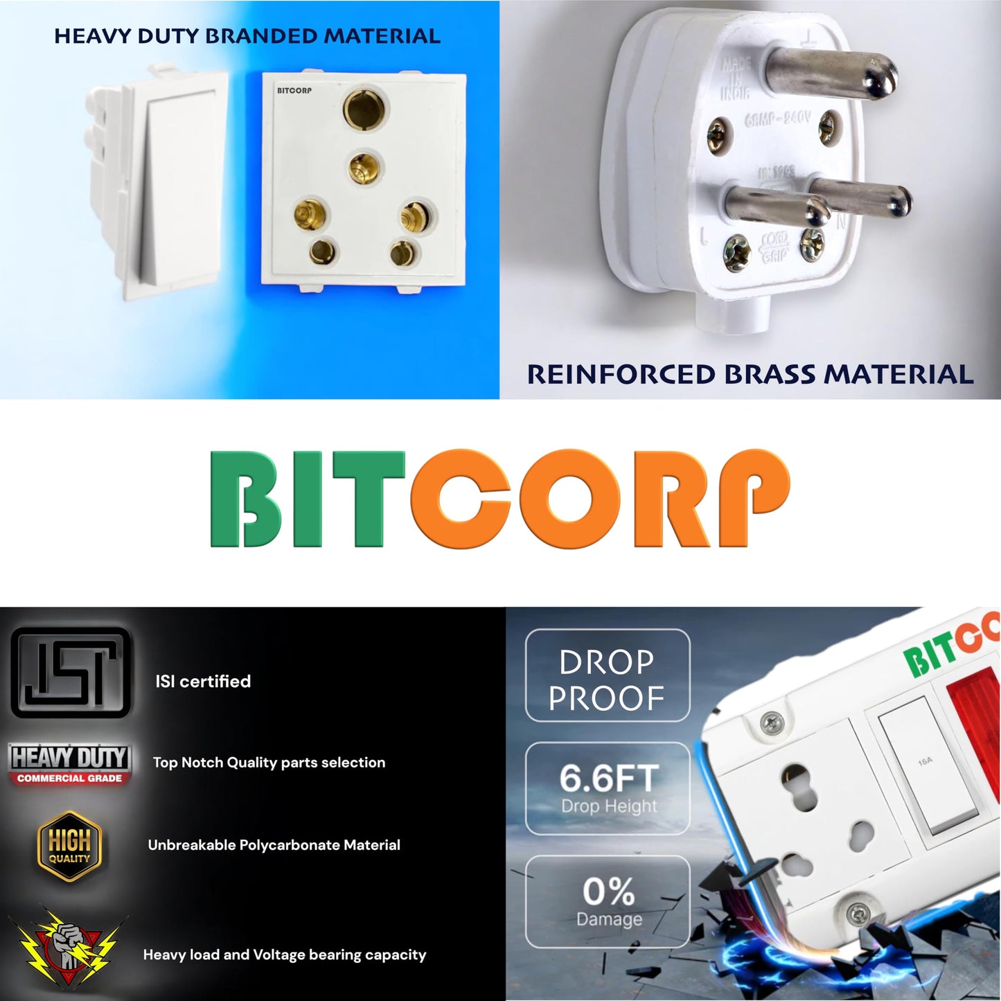 BITCORP Extension Board Heavy Duty 16A 2 Multi Socket 2 Switch