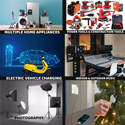 Bitcorp 16A 20A 25A Heavy Duty International Extension Board 6 Socket 6 (6000W) Surge Protector with Meter Long Wire Cable for Ac, Refrigerator, Washing Machine, Microwave & Large Appliances