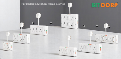BITCORP Extension Board - 2500W 6A Extension Cord with 2 Universal Socket, Surge Protection for Home Office